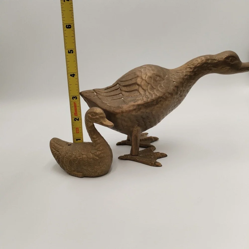 Vintage Brass Duck Figurine Set Standing Goose Duckling Heavy Metal Decor 2 Pc